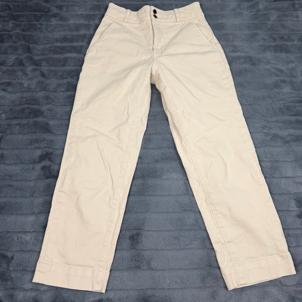 Everlane Womens Organic Cotton Straight Leg Crop Pants Bone Beige Size 2